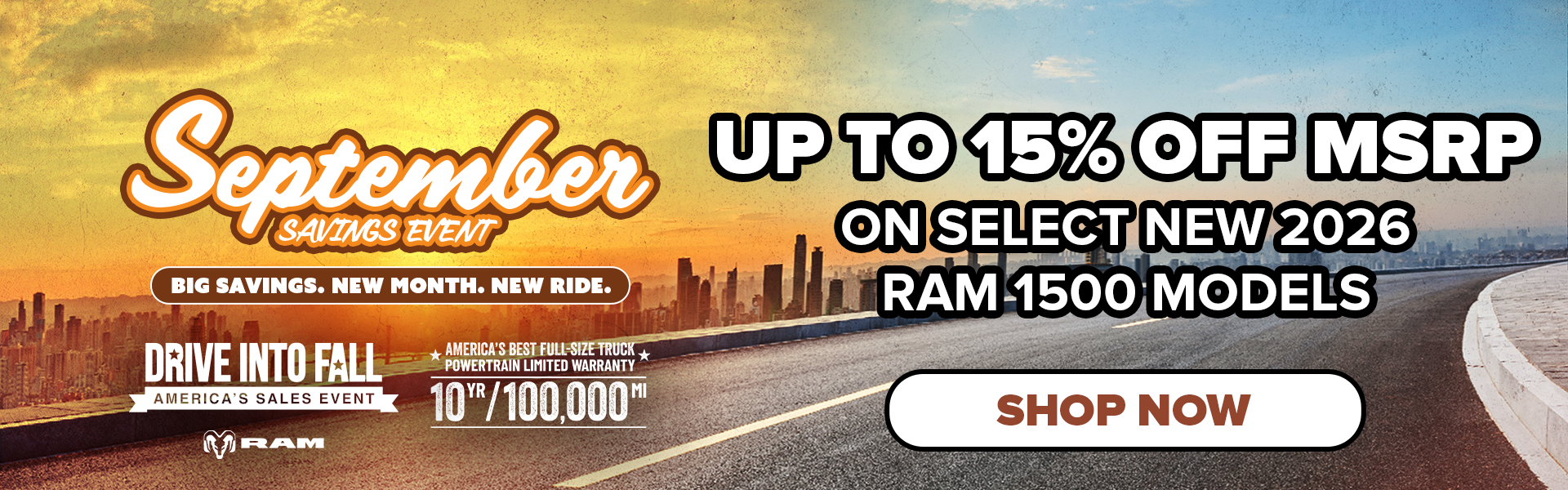 Up to 15% off MSRP Select 2026 Ram 1500 Models